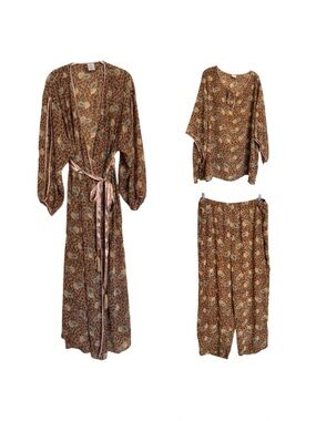 Cabernet Womens Lounge Pajama 3 Piece Set 2X Animal Print Paisley Sleepwear Robe